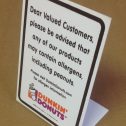 Dunkin Donut Food Allergen Sign